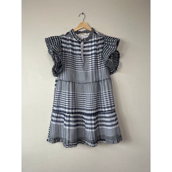 NEW Marie Oliver Tiered Bay Organdy Check Black and White Plaid Mini Dress - Picture 2 of 7